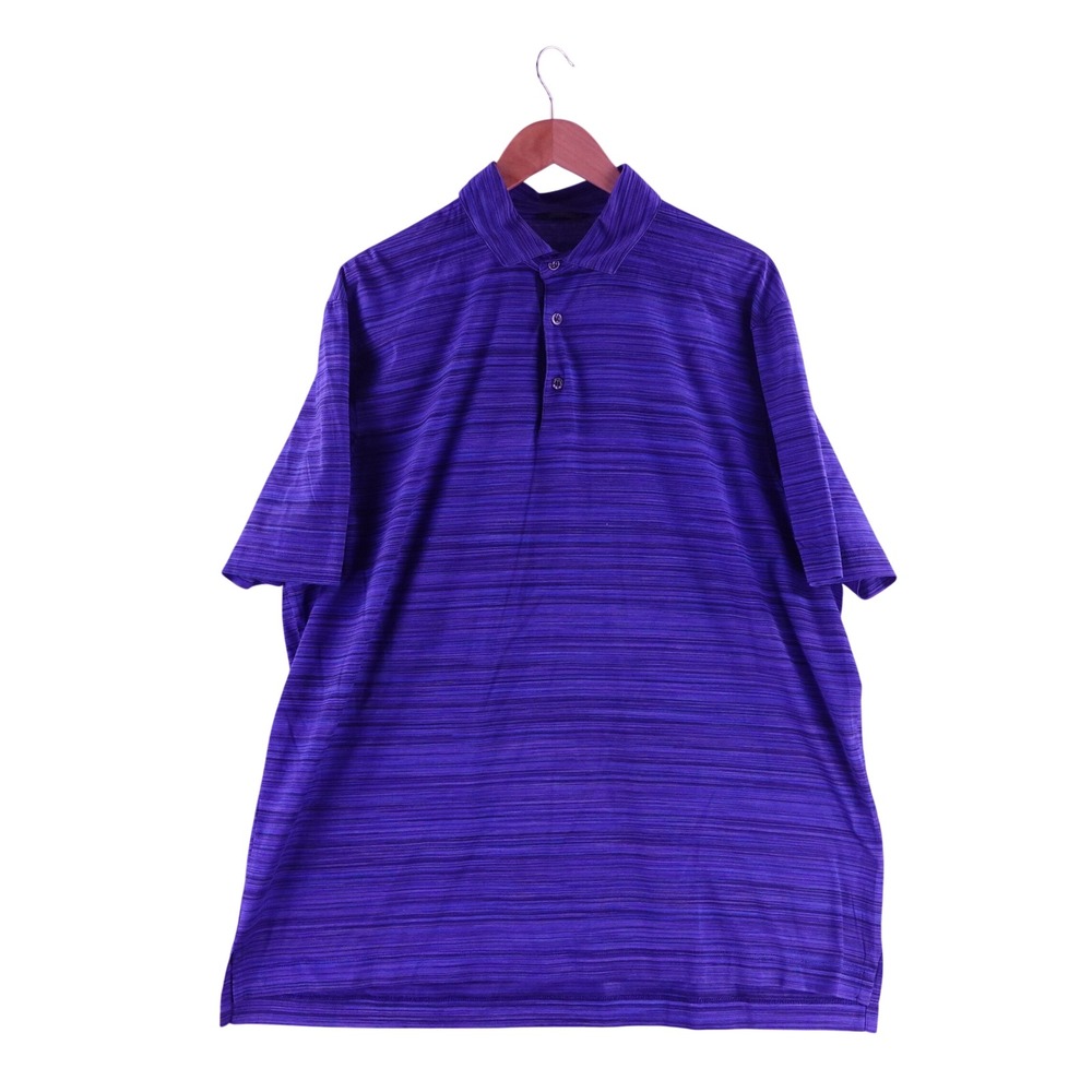 Saks Fifth Avenue Mens XXL Polo Shirt Purple/Blue Space Dye Stripe Made in Italy